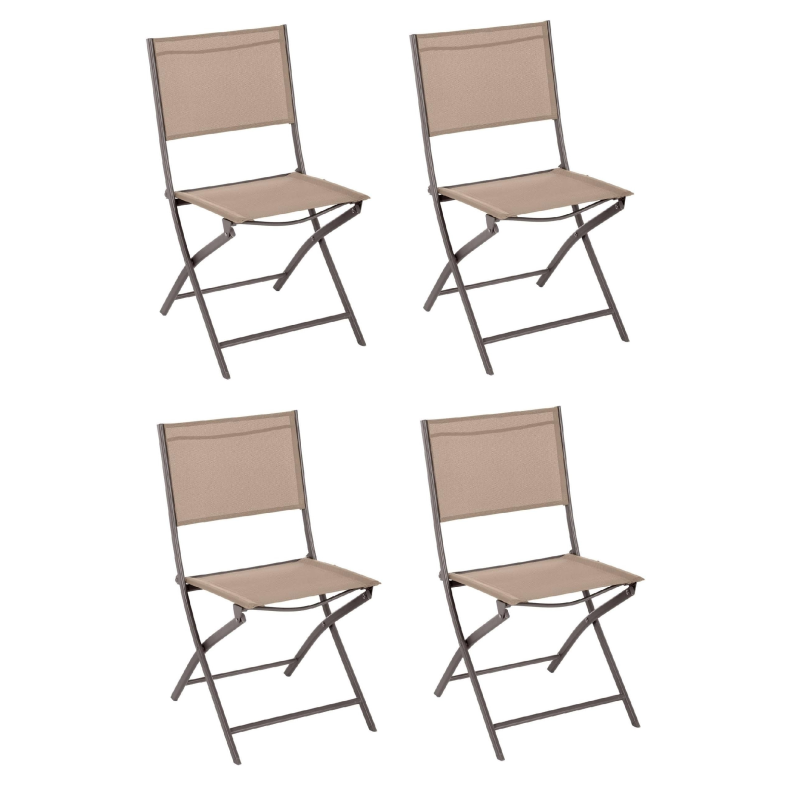 Lot de 4 chaises d'extérieur pliantes effet lin Modula - Beige - L 46 x H 87 cm