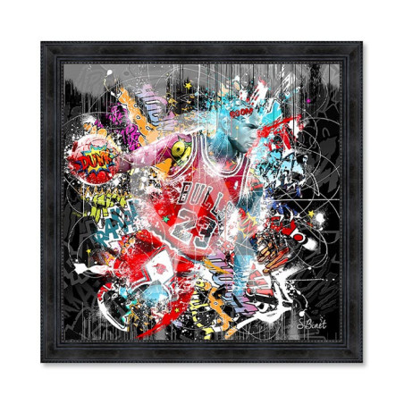 Cadre en bois avec impression en PVC vernis "Michael Jordan Pop Art" - Noir - 60 x 60 cm - Collection Binet
