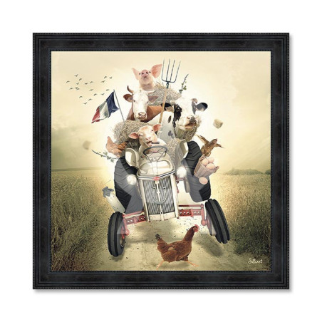 Cadre en bois avec impression en PVC vernis "Tracteur" - Noir - 120 x 120 cm - Collection Binet