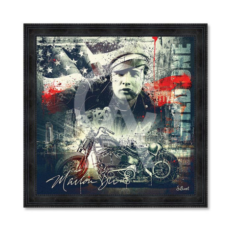 Cadre en bois avec impression en PVC vernis "Marlon Brando" - Noir - 100 x 100 cm - Collection Binet