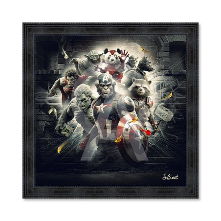 Cadre en bois avec impression en PVC vernis "Super Héros" - Noir - 40 x 40 cm - Collection Binet