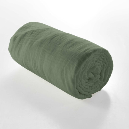 Drap Housse 140 x 190 cm Angelia Kaki - Gaze de Coton