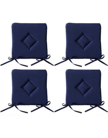Galette de chaise - Lot de 4 - 40 x 40 cm - Bleu foncé