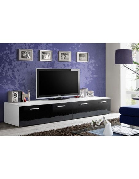 Banc TV - DUO - 200 cm x 35 cm x 45 cm - Blanc et noir