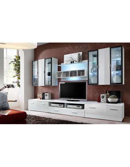 Ensemble meuble TV mural  - Quadro - L 120 cm - 5 élements - Blanc