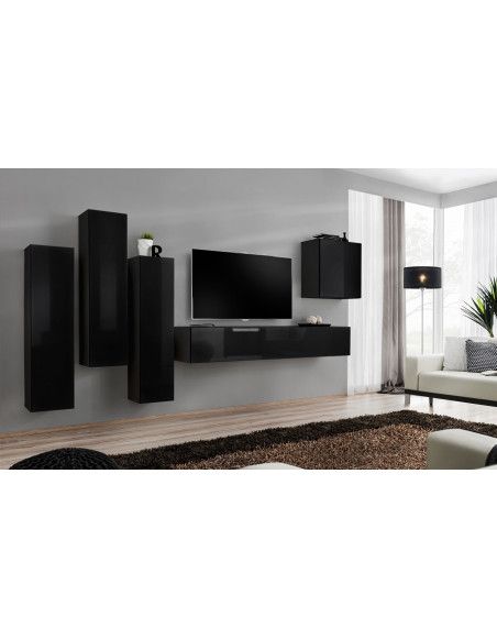 Ensemble meuble TV mural  - Switch III - 330 cm  x 160 cm x 40 cm - Noir