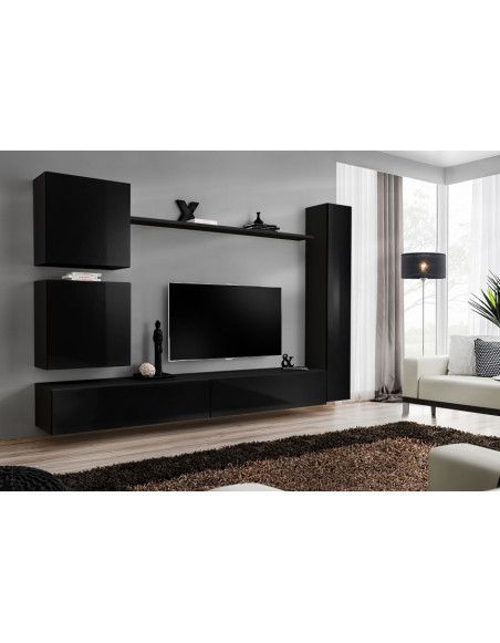 Ensemble meuble TV mural  - Switch VIII - 280 cm x 180 cm x 40 cm - Noir