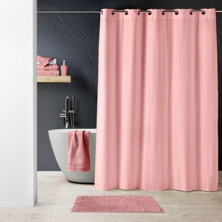 Rideau Douche avec illets Clipsables 180 x 200 cm Dotty Rose Poudre - Microfibre Gaufrée