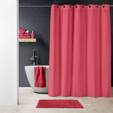 Rideau Douche avec oeillets Clipsables 180 x 200 cm Dotty Framboise - Microfibre Gaufrée