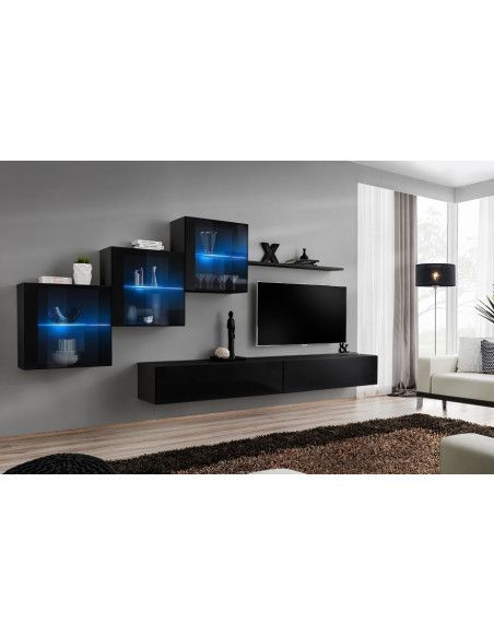Ensemble meuble TV mural  - Switch XX - 330 cm  x 160 cm x 40 cm - Noir