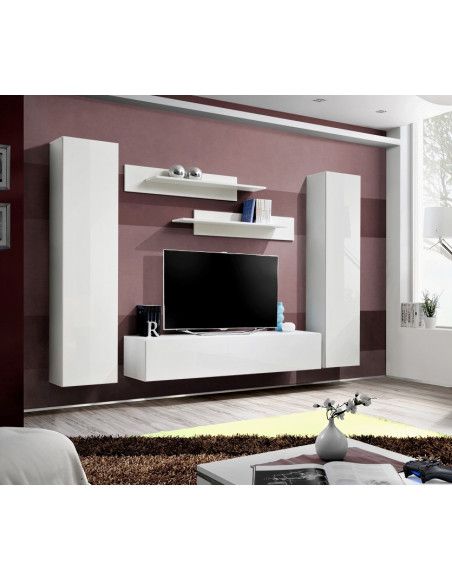 Ensemble meuble TV mural  - Fly I - 260 cm x 190 cm x 40 cm - Blanc