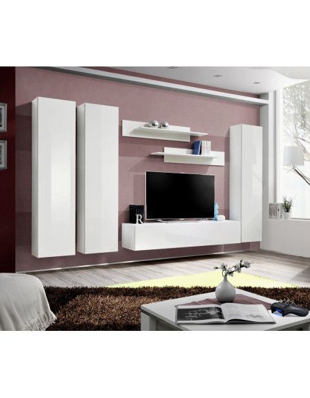 Ensemble meuble TV mural  - Fly I - 310 cm x 190 cm x 40 cm - Blanc et noir
