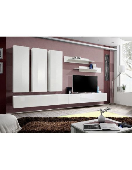 Ensemble meuble TV mural  - Fly I - 320 cm x 190 cm x 40 cm - Blanc