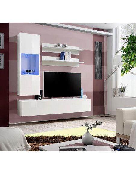 Ensemble meuble TV mural  - Fly III - 160 cm x 170 cm x 40 cm - Blanc