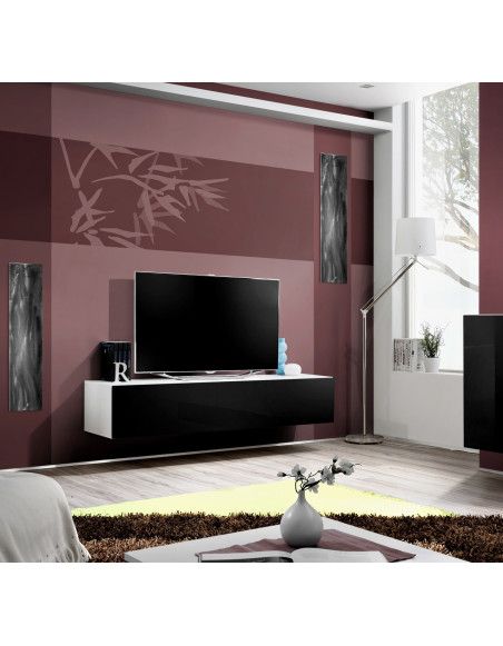 Ensemble meuble TV mural  - Fly - 160 cm x 30 cm  x 40 cm - Blanc