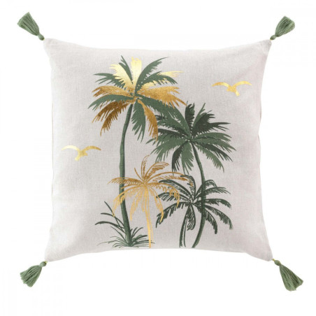 Coussin Déhoussable 45 x 45 cm Papeete Sauge - Polycoton Imprimé Métallisé