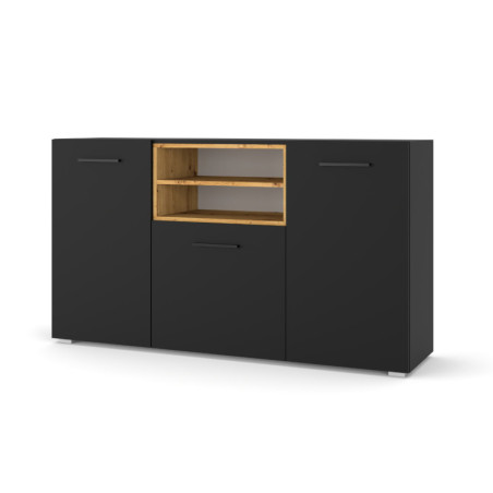 Buffet en chêne artisanal "Anette L" - Noir mat - L 151 cm