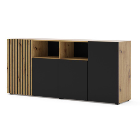 Buffet en chêne artisanal "Auris" - Noir mat - L 180 cm