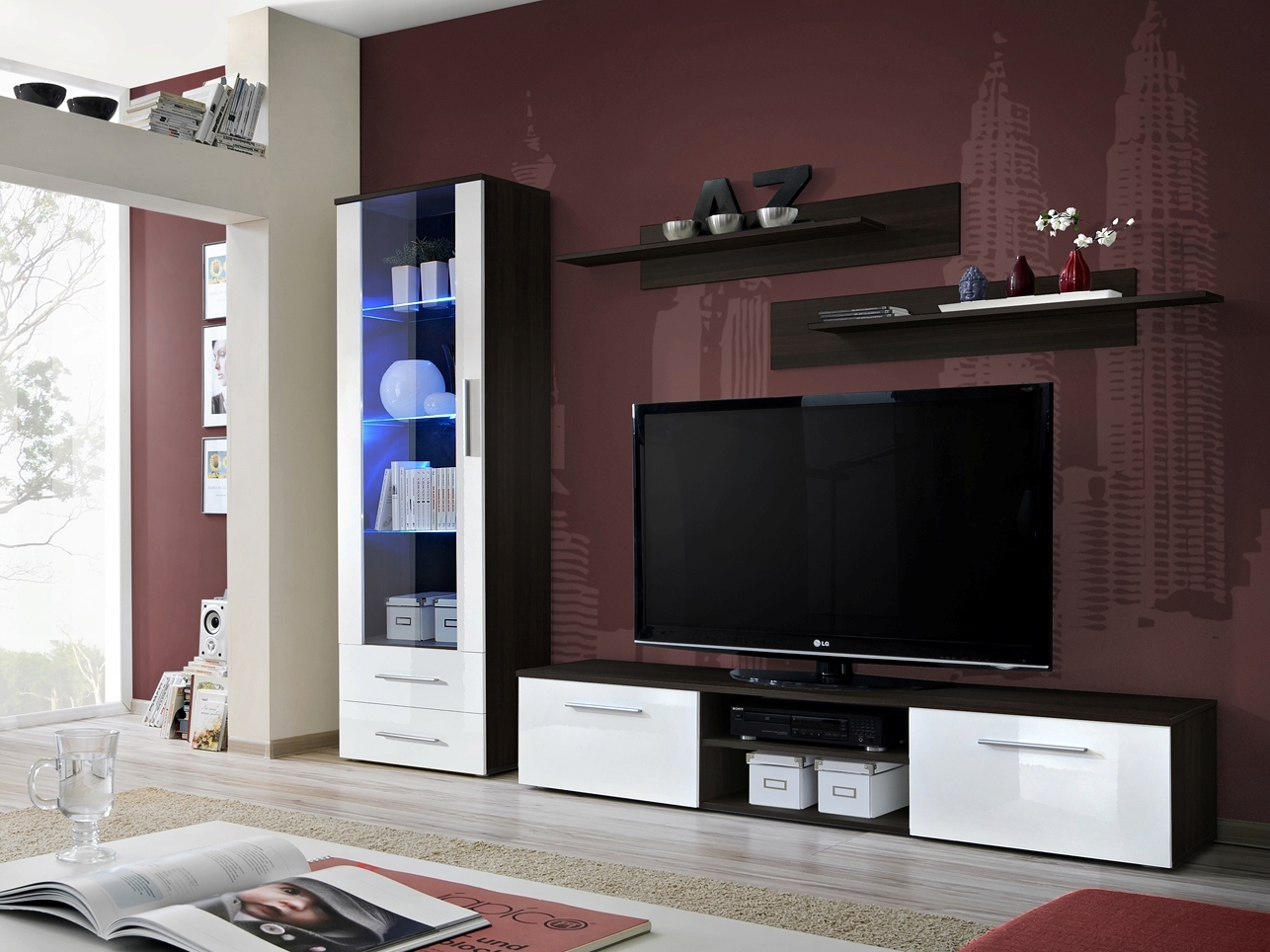 Grand ensemble meuble TV blanc et chêne - Newton