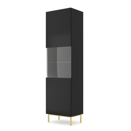 Vitrine en bois avec cadre doré "Ravenna" - Noir brillant - H 217 cm
