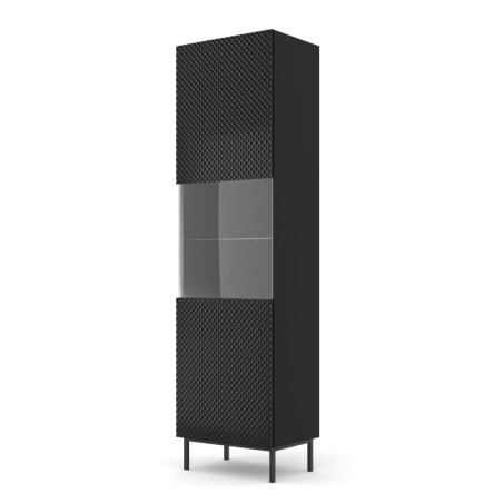 Vitrine en bois avec cadre noir "Ravenna" - Noir brillant - H 217 cm