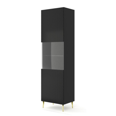 Vitrine en bois avec pieds doré "Ravenna" - Noir brillant - H 215 cm