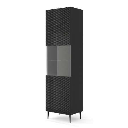 Vitrine en bois avec pieds noir "Ravenna" - Noir brillant - H 215 cm