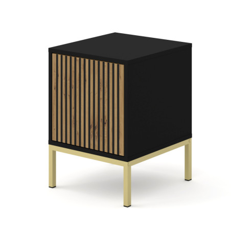 Table de chevet à 1 portes avec cadre doré "Ravenna" - Marron clair/Noir - L 41 x H 55 cm