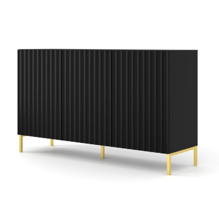 Commode à 3 portes et structure dorée "Wave" - Noir mat - L 150 cm