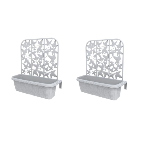 Set de 2 jardinières de balcon en plastique "Rondine" - Blanc - L 60 x l 20 x H 64 cm