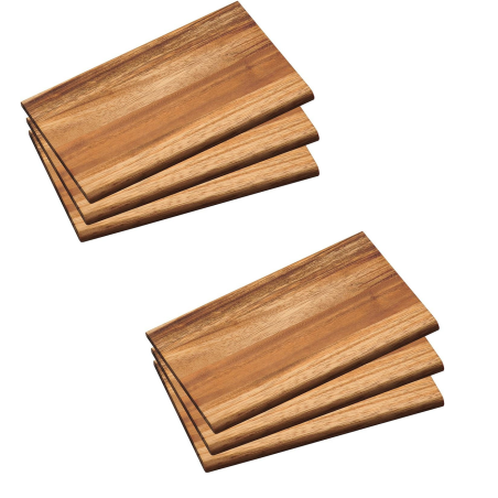 Ensemble de 6 planches à découper ou petit déjeuner en bois d'acacia - 23 x 15 cm