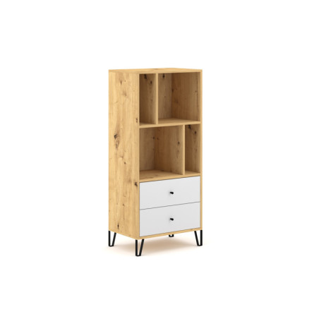 Bibliothèque en bois "Bilbao" avec 4 cases + 2 tiroirs - Blanc/Beige - H 135 cm