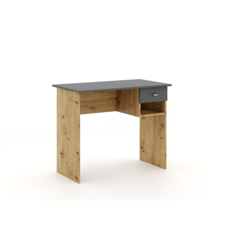 Bureau en bois "Colin" avec 1 case + 1 tiroir - Marron/Gris foncé - L 90 x H 74 cm