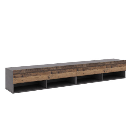 Meuble TV en bois "Derby" avec 4 niches + 2 portes battantes - Marron/Noir - L 200 cm