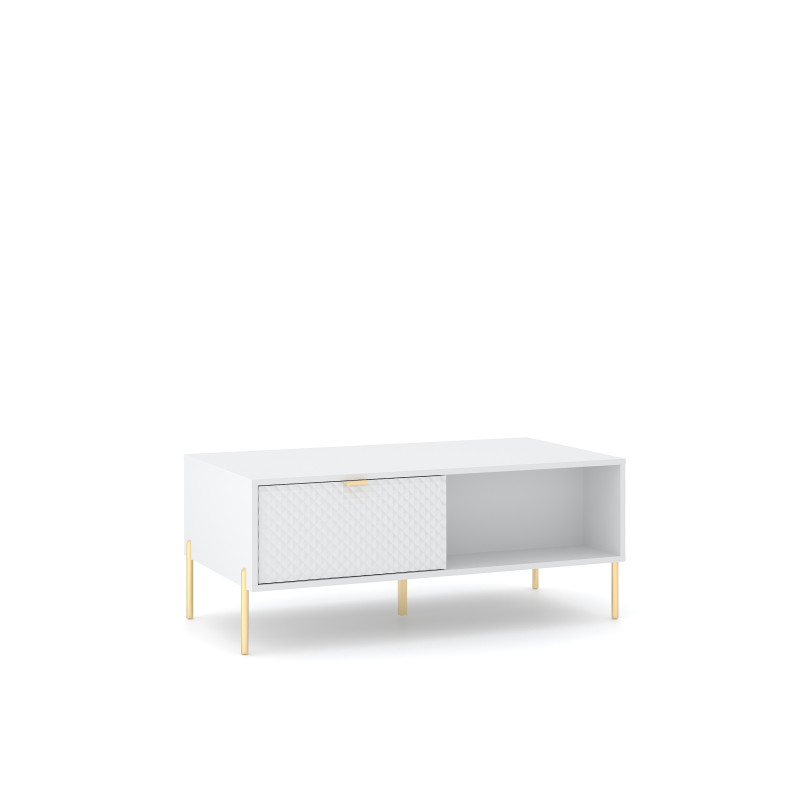 Table basse Diamond à 2 niches + 2 portes battantes - Blanc - L 104 x H 42 cm