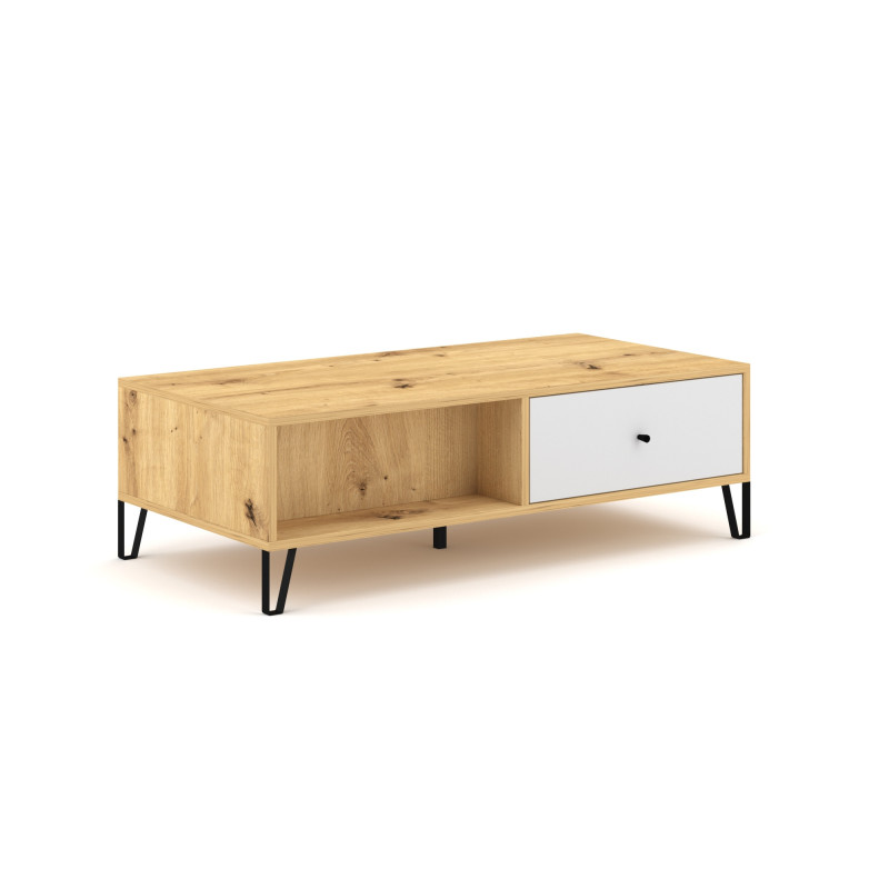 Table basse en bois Bilbao avec 1 tiroir + 1 case - Beige/Blanc - L 110 cm