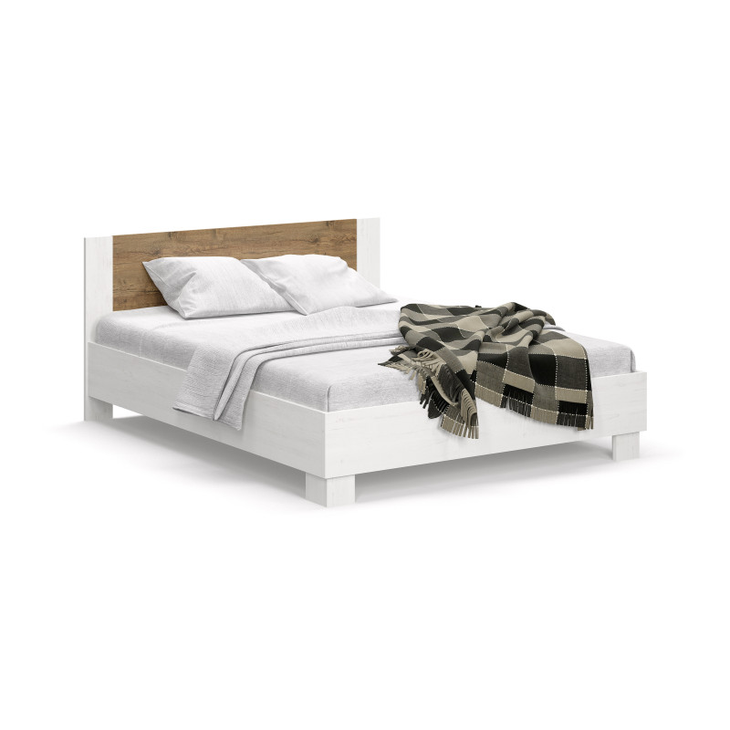 Lit king size en bois avec sommier Markos - Marron/Blanc - 180 x 200 cm