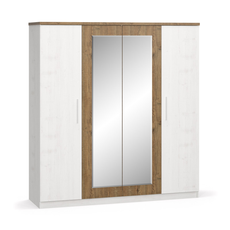 Dressing en bois Markos à 4 portes - Marron/Blanc - H 214 x L 200 cm