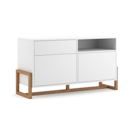 Commode en bois "Oslo" à 2 portes + 1 tiroir + 1 niche - Blanc/Beige - L 120 cm