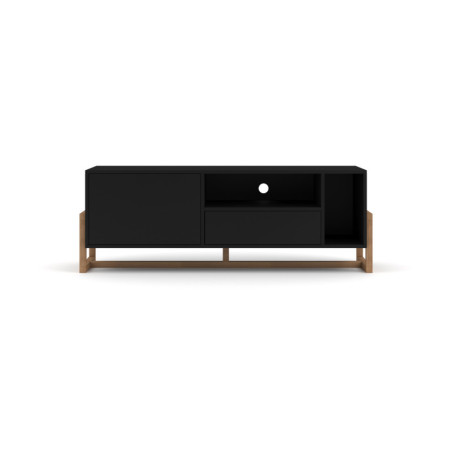 Meuble TV en bois "Oslo" à 2 portes + 2 niches - Noir/Beige - L 139 cm