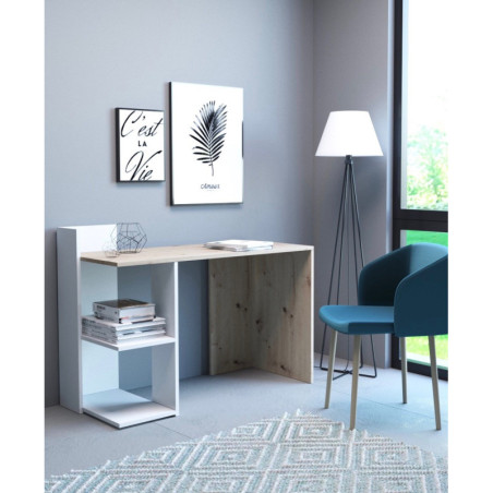 Bureau en bois "Paco" - Blanc/Beige - L 120 cm