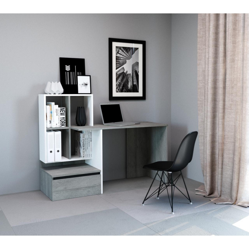 Burean en bois Paco à multirangement - Gris/Blanc - L 145 cm