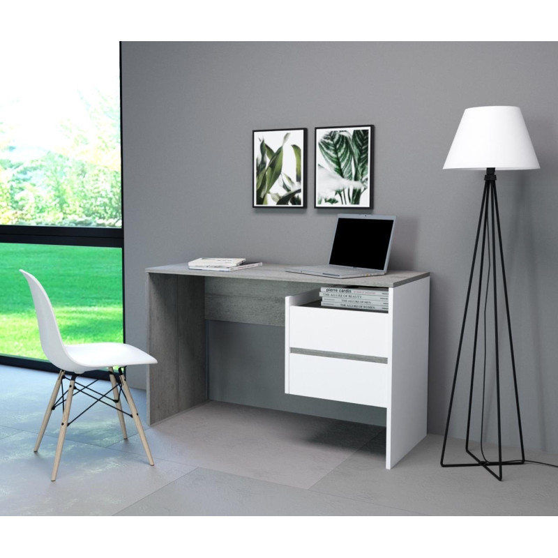 Bureau en bois Paco à tiroirs - Gris/Blanc - L 125 cm
