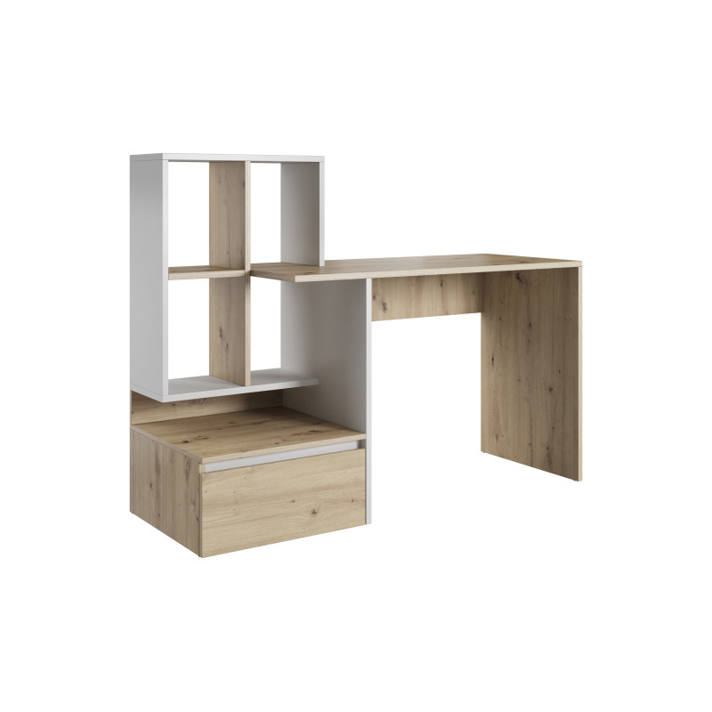 Burean en bois Paco à multirangement - Beige/Blanc - L 145 cm