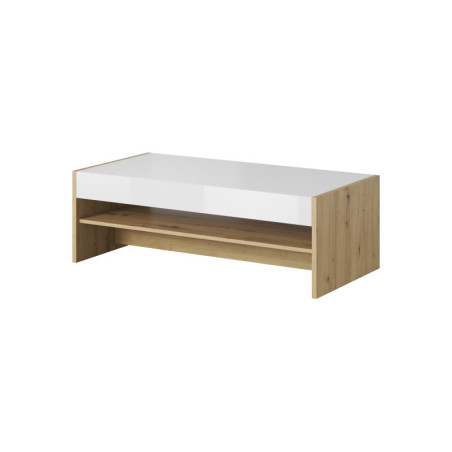 Table basse en bois "Gobi" - Beige/Blanc brillant - L 120 cm