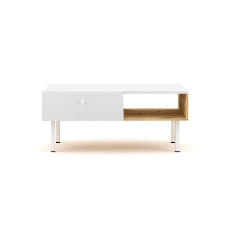 Table basse en bois Julia à tiroir + 1 niche - Beige/Blanc - L 90 cm