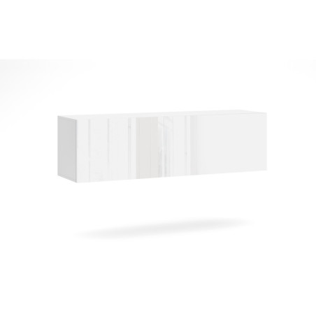 Meuble TV suspendu "Vivo" à porte battante - Blanc/blanc brillant - L 140 cm