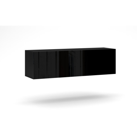 Meuble TV suspendu "Vivo" à porte battante - Noir/Noir brillant - L 140 cm