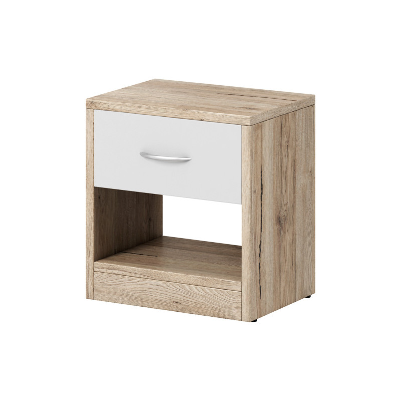 Table de chevet en bois Naka à tiroir - Beige/Blanc - H 41 x L 39 cm
