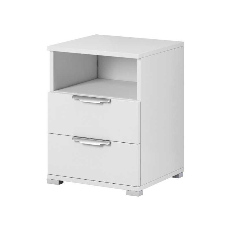 Table de chevet en bois Naka à 2 tiroirs - Blanc - H 41 x L 39 cm